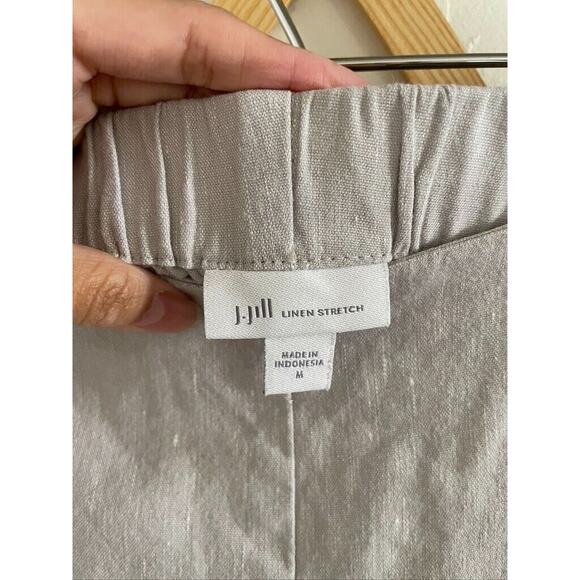 J.Jill Pants Women's Medium Linen Stretch Light Gray Button Hem Cropped Pants - Picture 2 of 7